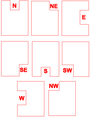 Illustration of buildings with cut-outs/indents